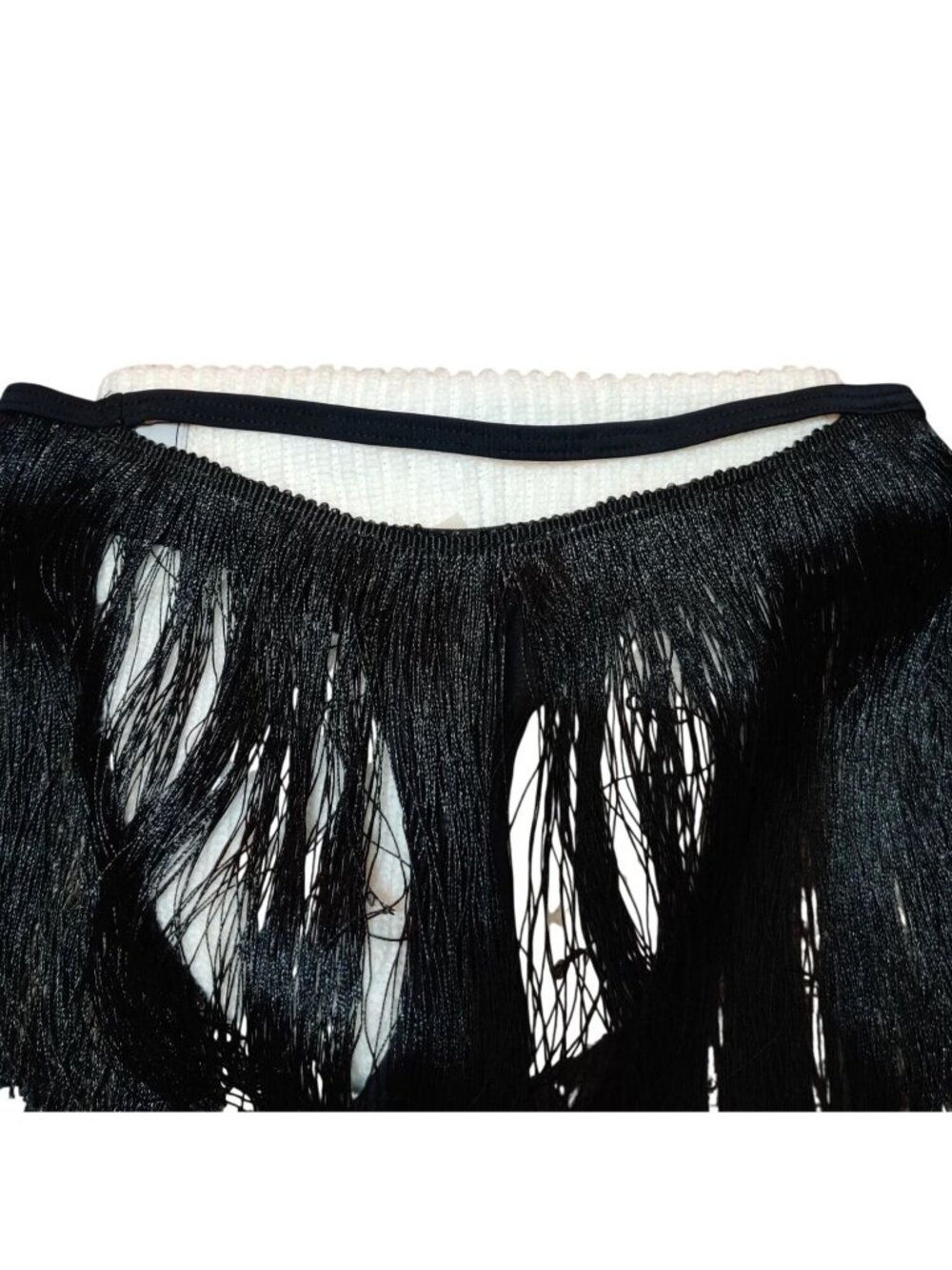 Black Fringe Bikini Bottom Size XS Cutout Cheeky Swimwear Festival Dance Sexy - Picture 12 of 12